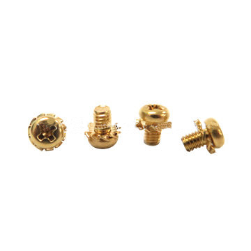 Machine screw, Philips recess, pan head with gear washer, made of brass, LP finish/RoHS compliant